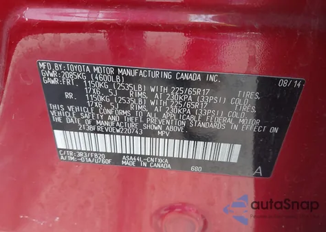 2014 Toyota Rav4 Le z USA, uszkodzony, nr VIN 2T3BFREV0EW220743